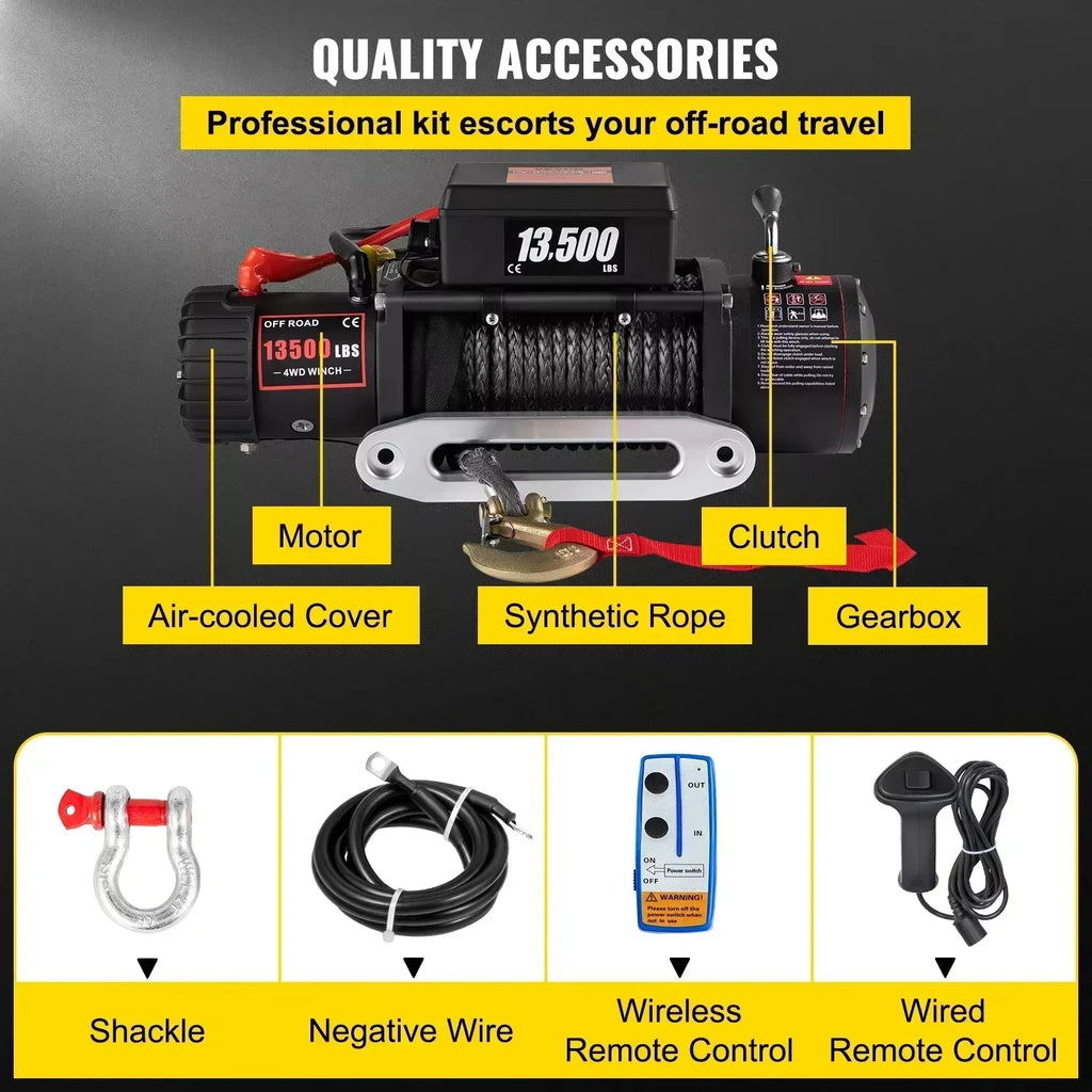 VEVOR Electric Winch 12v 13500lbs 24M Synthetic Rope with Remote Control for 4X4 Car Trailer ATV Truck Off Road Boat