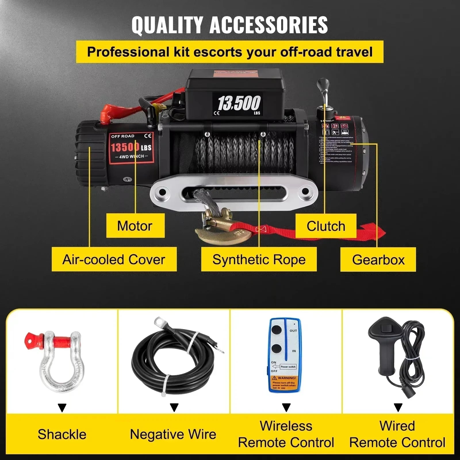 VEVOR Electric Winch 12v 13500lbs 24M Synthetic Rope with Remote Control for 4X4 Car Trailer ATV Truck Off Road Boat