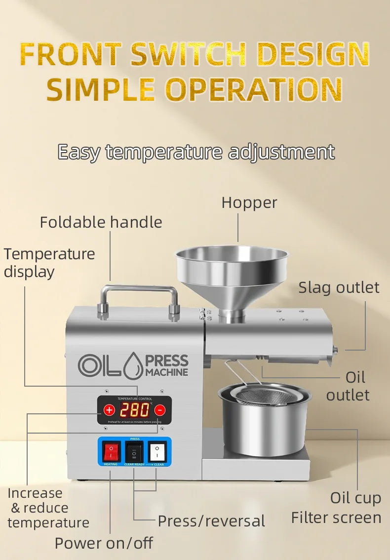 Stainless Steel Oil Press Machine Home Cold/Hot Oil Extractor for Peanut/Sesame/Sunflower Oil Press Machine For Small Business
