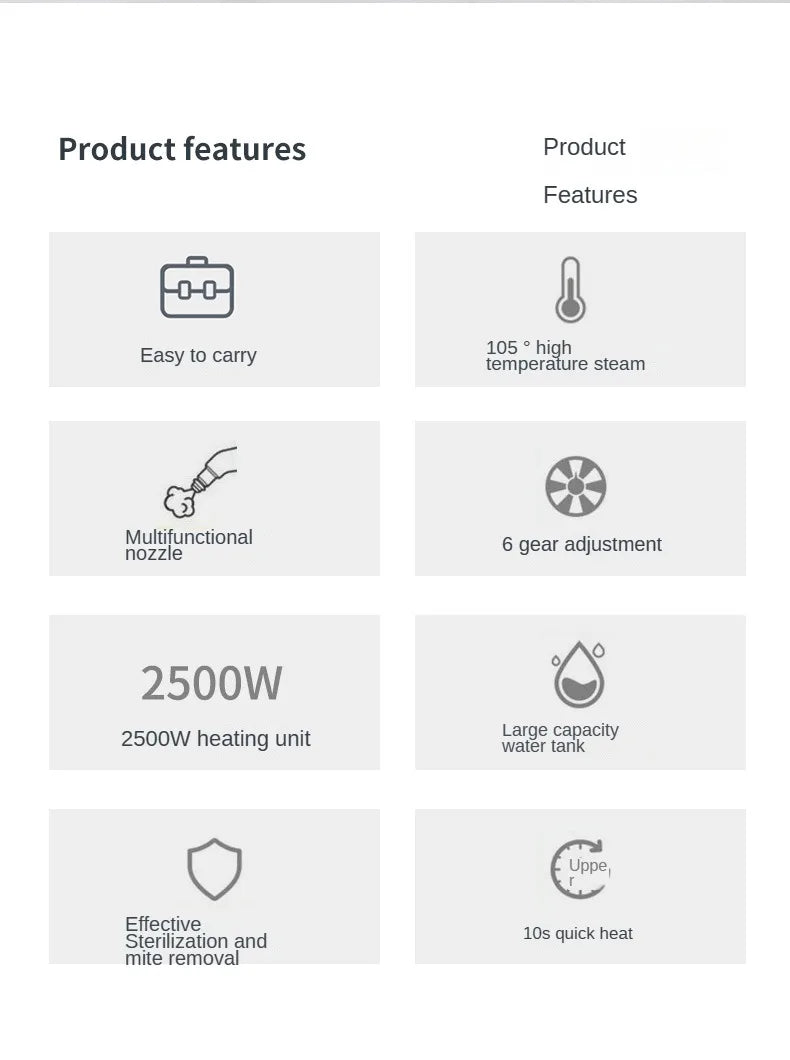 2500W Steam Cleaner High Pressure Temperature Steam Mop Sterilization Handhled Household Air Conditioner Kitchen Hood Car Washer