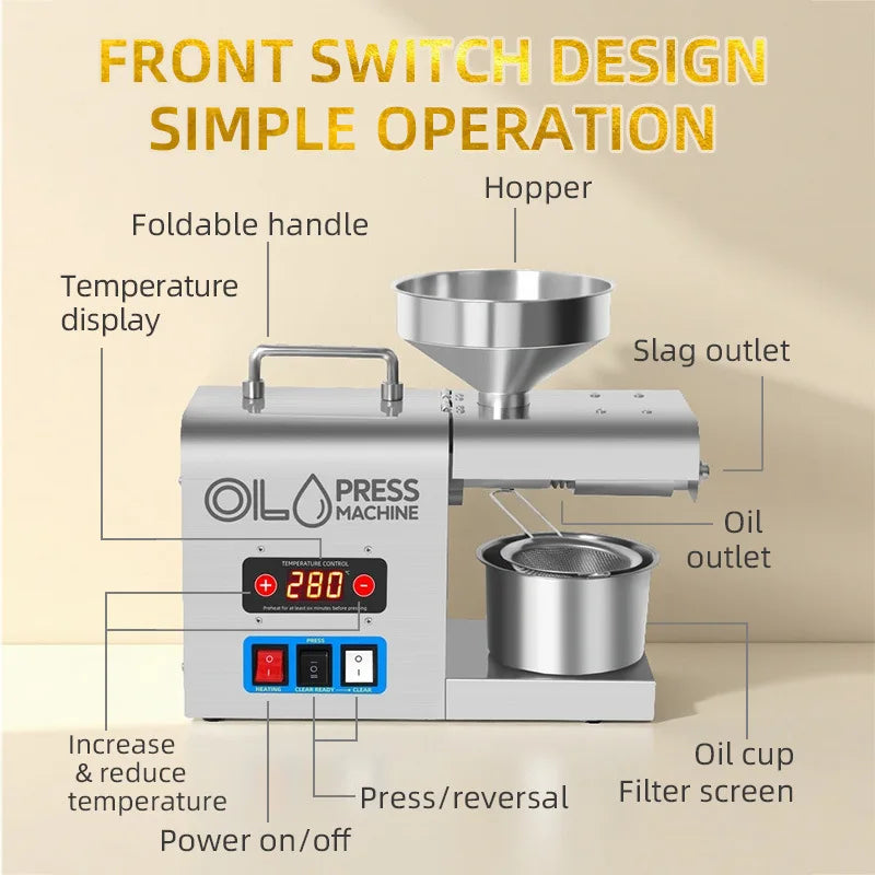 Stainless Steel Oil Press Machine Home Cold/Hot Oil Extractor for Peanut/Sesame/Sunflower Oil Press Machine For Small Business