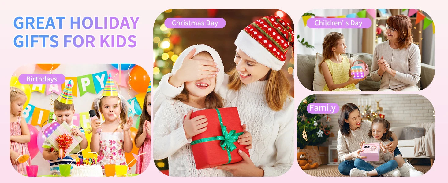 Haomuren Mini Karaoke Machine Portable Bluetooth 5.3 PA Speaker with 2 Wireless Microphones for Home Family Singing Gift K12