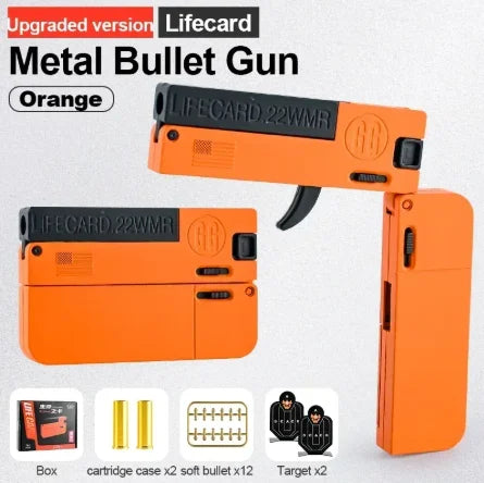 New Upgraded Lifecard Metal Folding Gun Toy for Kids Adult, Pistol Toys Gun With Soft Bullets Alloy Shooting Model For Adults
