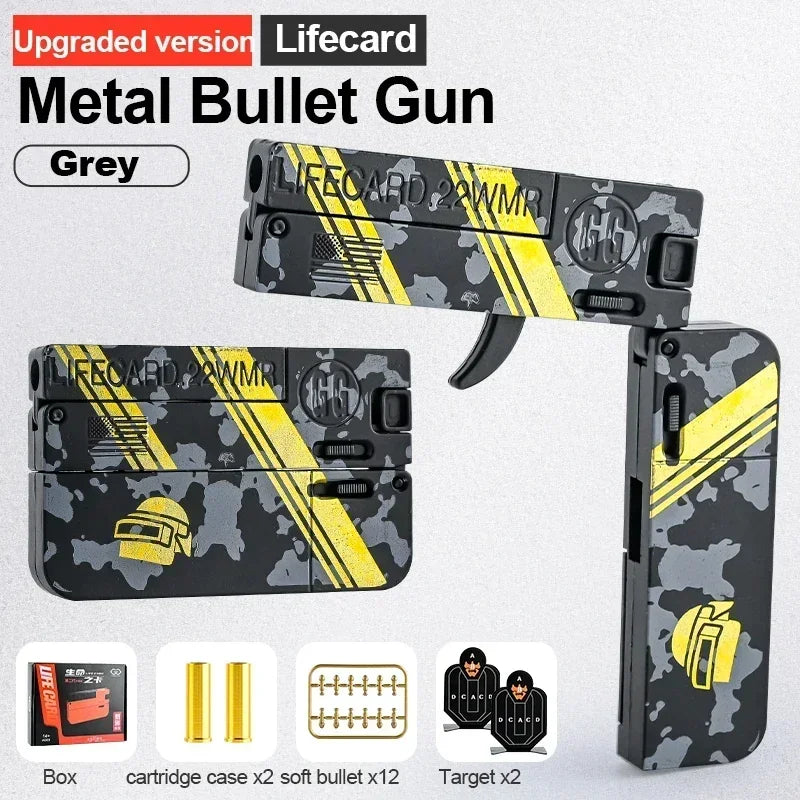New Upgraded Lifecard Metal Folding Gun Toy for Kids Adult, Pistol Toys Gun With Soft Bullets Alloy Shooting Model For Adults