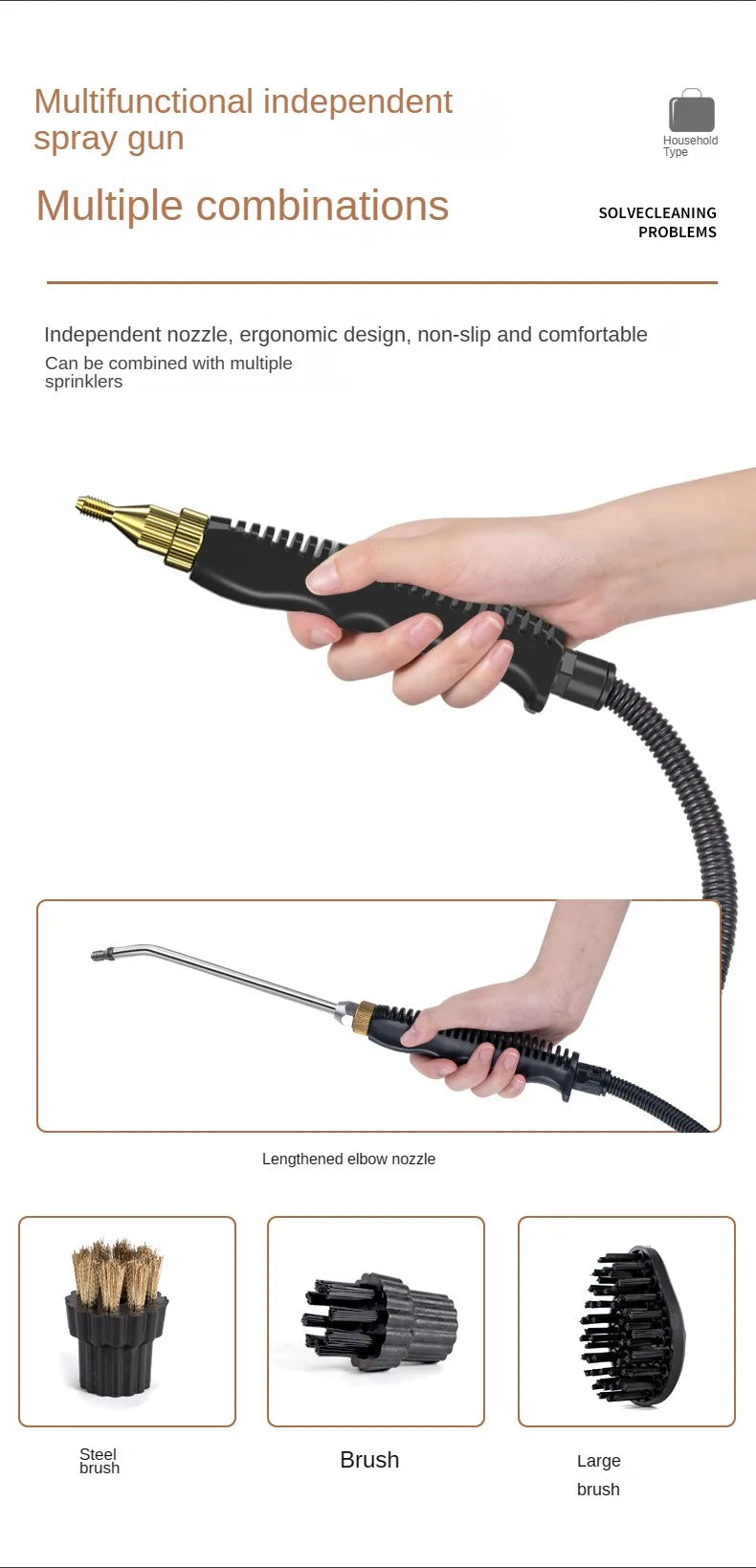 2500W Steam Cleaner High Pressure Temperature Steam Mop Sterilization Handhled Household Air Conditioner Kitchen Hood Car Washer