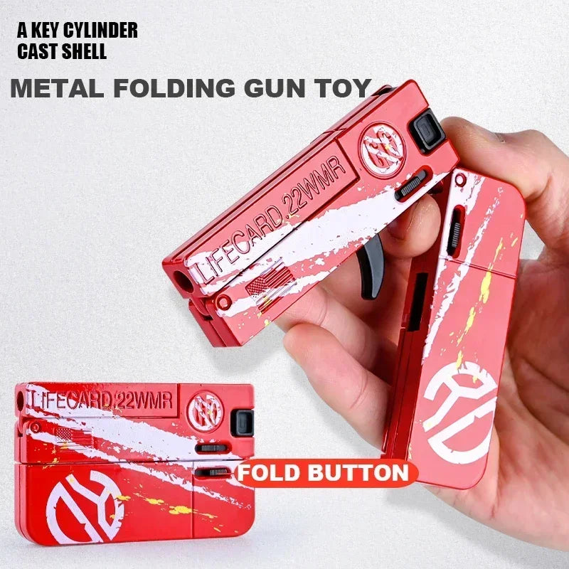 New Upgraded Lifecard Metal Folding Gun Toy for Kids Adult, Pistol Toys Gun With Soft Bullets Alloy Shooting Model For Adults