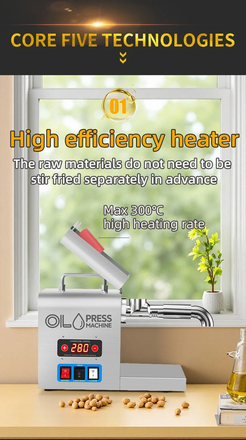 Stainless Steel Oil Press Machine Home Cold/Hot Oil Extractor for Peanut/Sesame/Sunflower Oil Press Machine For Small Business