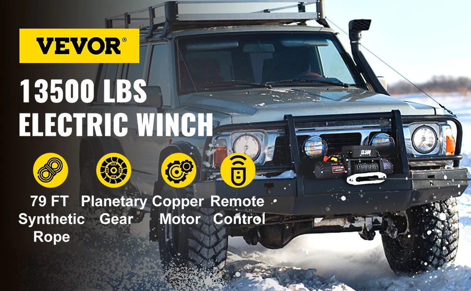 VEVOR Electric Winch 12v 13500lbs 24M Synthetic Rope with Remote Control for 4X4 Car Trailer ATV Truck Off Road Boat