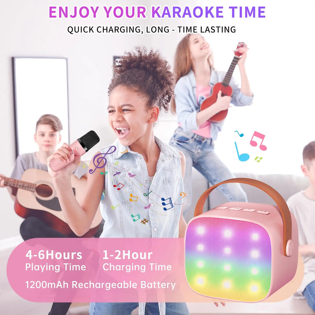 Haomuren Mini Karaoke Machine Portable Bluetooth 5.3 PA Speaker with 2 Wireless Microphones for Home Family Singing Gift K12