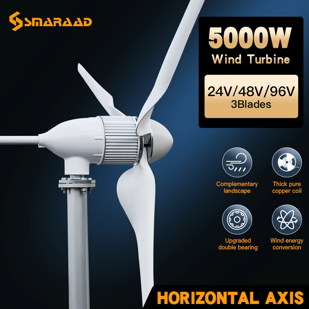 New Upgraded And More Powerful 5KW  Horizontal Wind Turbine Windmill Delivered From Polish Warehouse Low Speed Low Noise