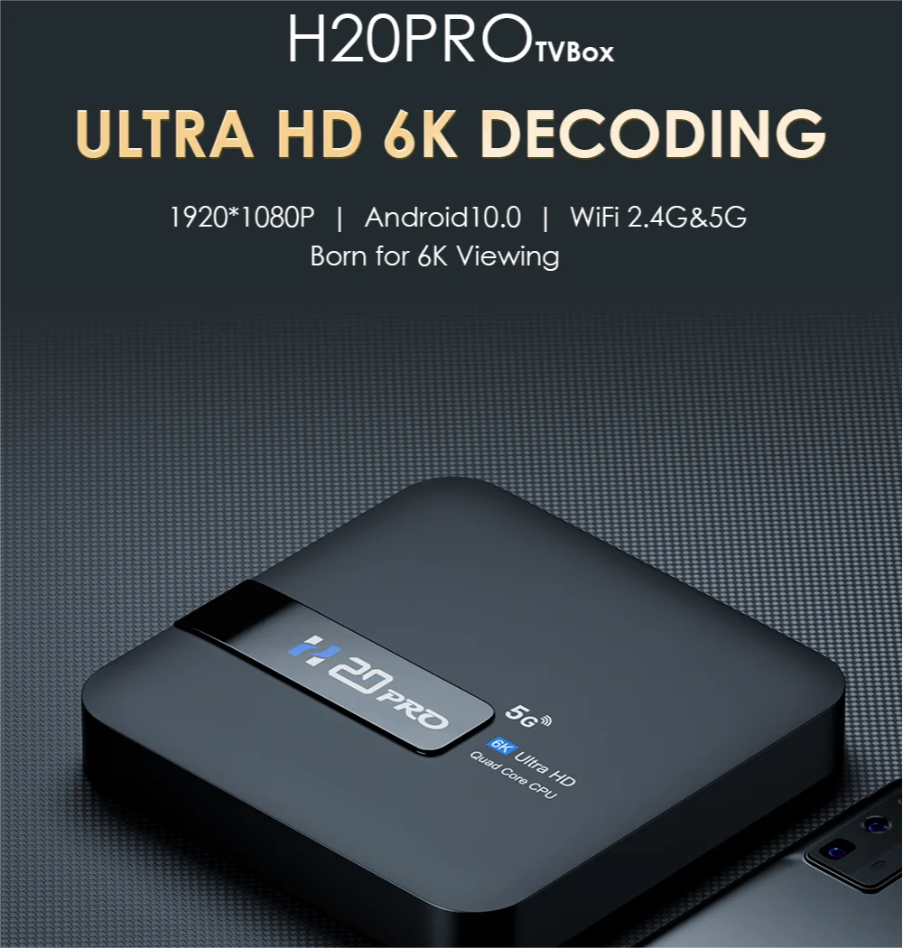 H20PRO Android TV Box Android 10.0 2GB 16GB 2.4&5G WIFI 4K Media Player TV Box Android Play Store Very Fast 1080P Set Top Box