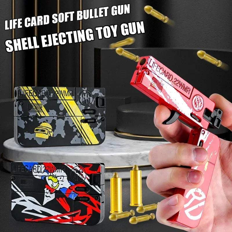 New Upgraded Lifecard Metal Folding Gun Toy for Kids Adult, Pistol Toys Gun With Soft Bullets Alloy Shooting Model For Adults