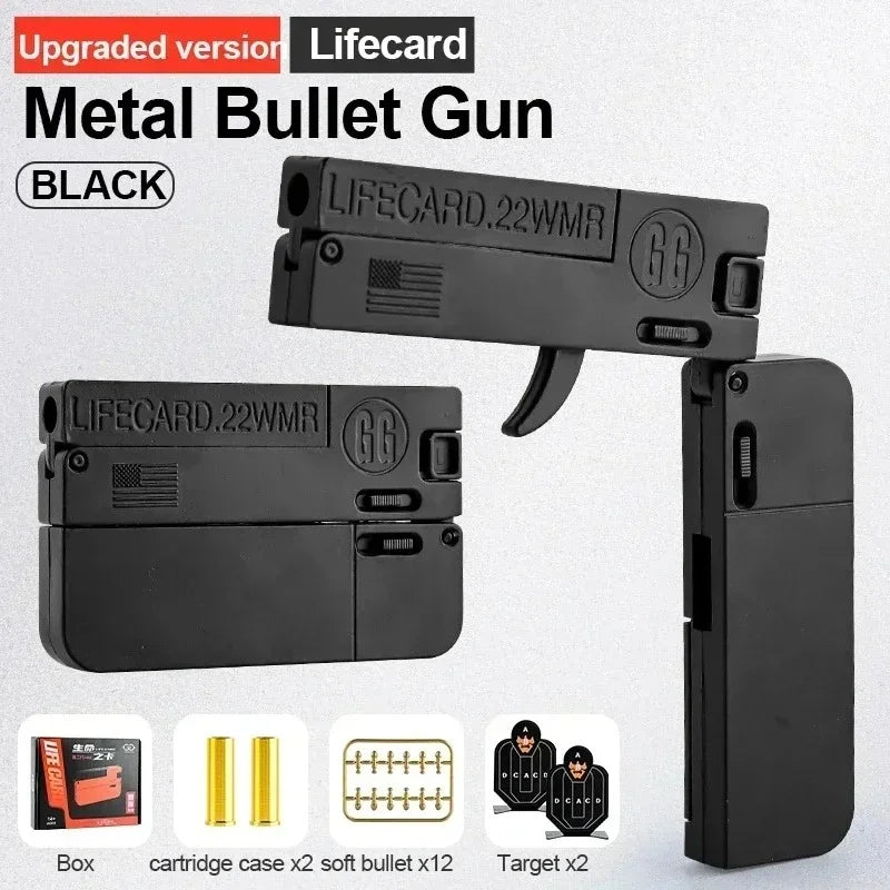 New Upgraded Lifecard Metal Folding Gun Toy for Kids Adult, Pistol Toys Gun With Soft Bullets Alloy Shooting Model For Adults