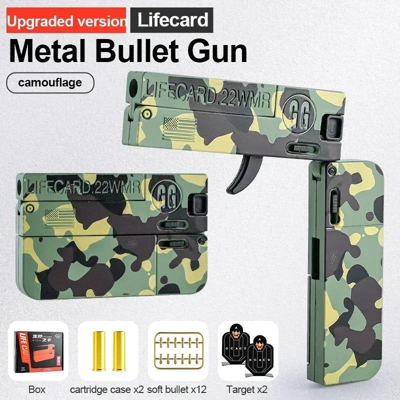 New Upgraded Lifecard Metal Folding Gun Toy for Kids Adult, Pistol Toys Gun With Soft Bullets Alloy Shooting Model For Adults