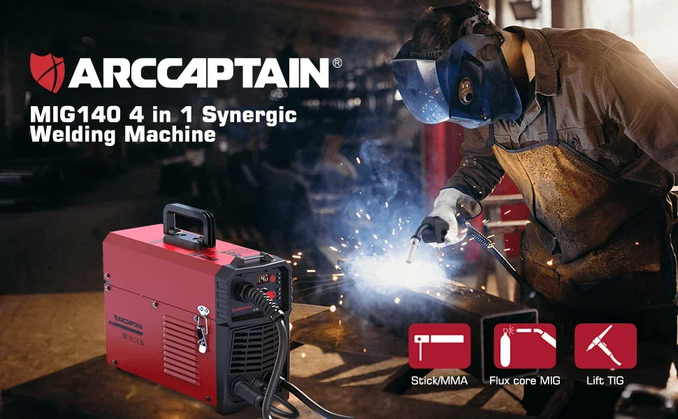 ARCCAPTAIN 4 in 1 220V 140Amp Semi-automatic MIG Welding Machine Lift Tig Argon ARC MMA Mig MAG Gas Welder IGBT Synergy Tools
