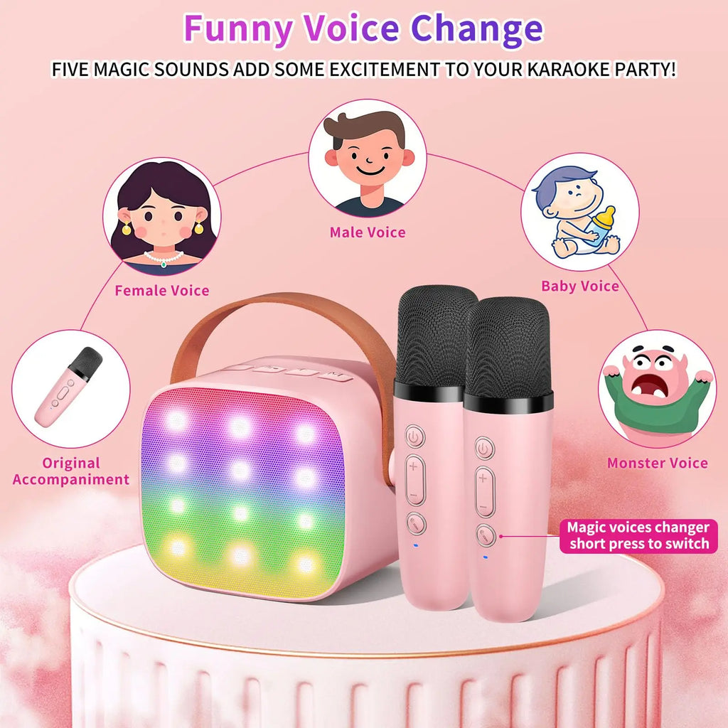 Haomuren Mini Karaoke Machine Portable Bluetooth 5.3 PA Speaker with 2 Wireless Microphones for Home Family Singing Gift K12