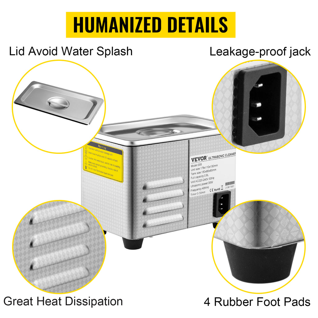 SucceBuy 800ml Ultrasonic Cleaner Portable Washing Machine 35W Mini Dishwasher Lave-Dishes Ultrasound Bath for Home Appliance